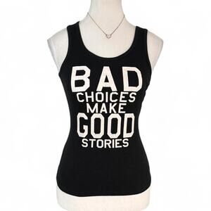 Y2K Emme Jordan Tank Top Black tank top with white text reading Size Small